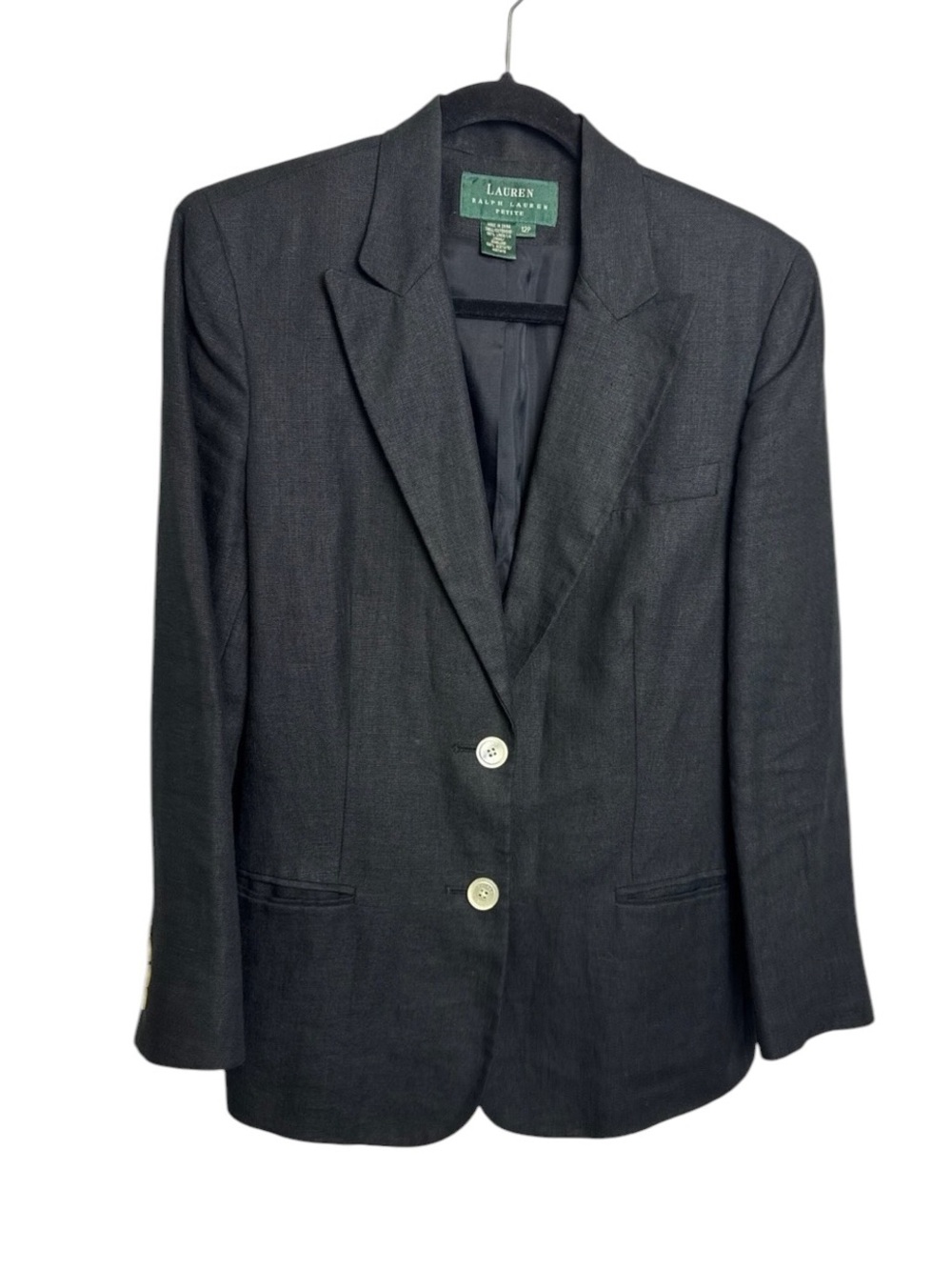 Lauren Ralph Lauren petite linen black suit jacket capsule size 12 p preppy